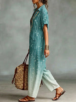 Women's Retro Gradient Florals Cotton Jumpsuit With Pockets