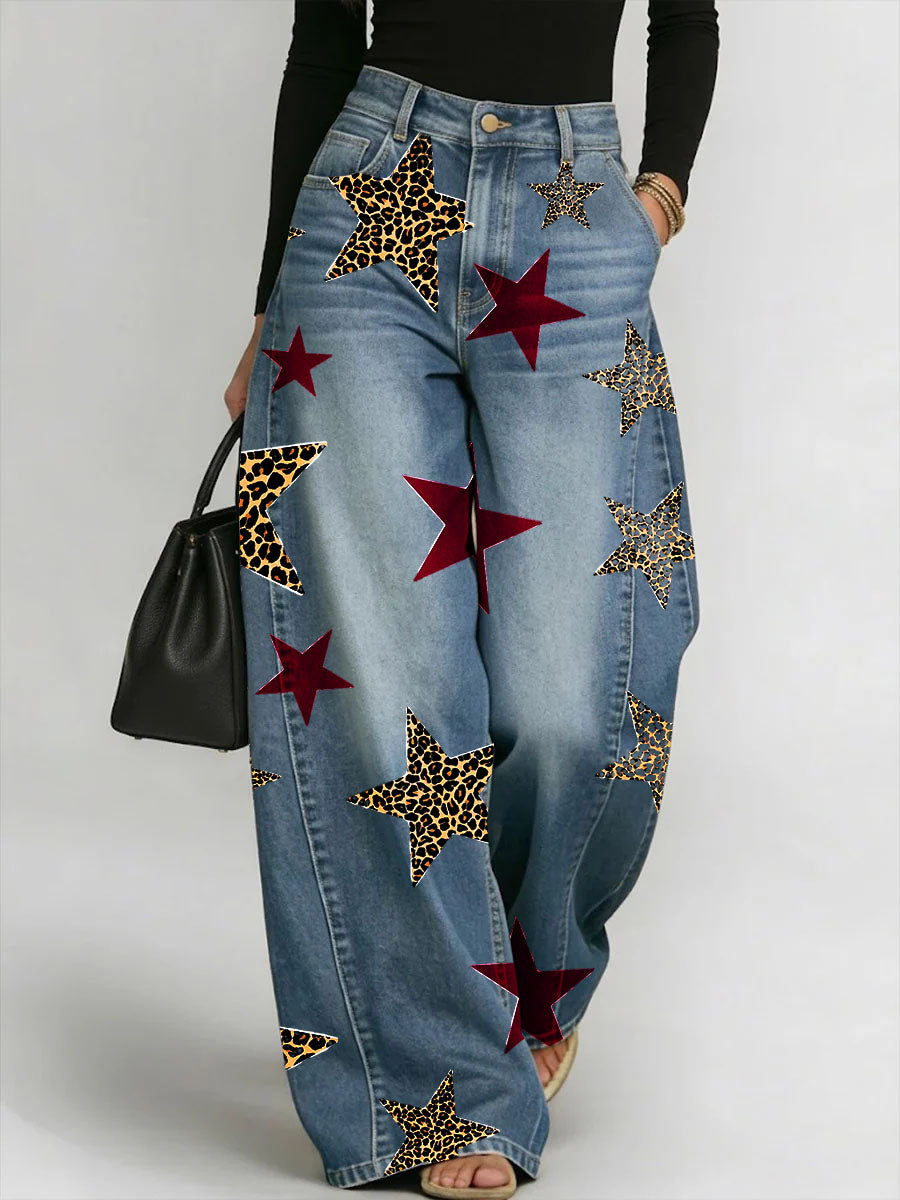 Women's Retro Leopard Print Casual Straight-leg Jeans