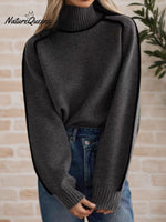 Women's Solid Color High Neck Ribbed Knit Sweater
