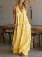 Women's Casual Sleeveless Loose Pocket Vest Long Dress