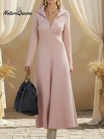 Cozy Stand Collar Zipper Knit A-line Dress