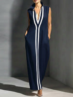 Women's Stand-collar Sleeveless Casual Loose Cotton And Linen Dress