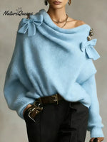 Women's Solid Color Off-the-shoulder Long-sleeved Casual Loose-fitting Knitted Sweater