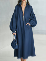 Women's Casual Loose-fitting Denim Dress With Zipper