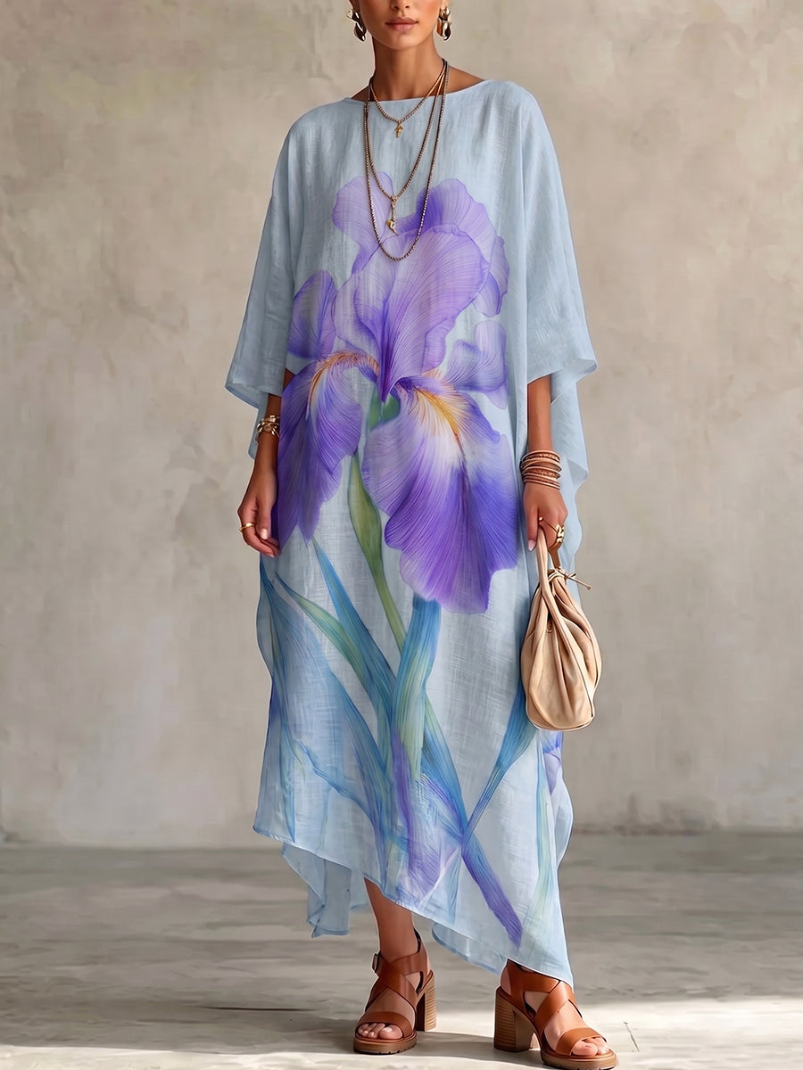 Vestido de mezcla de algodón y lino con estampado artístico de iris