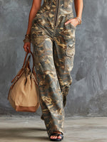 Women's Retro Art Casual Stylish Zip Pockets Comfortable Jumpsuit