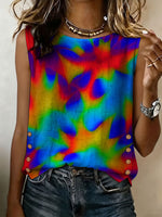 Colorful Gradient Speckle Decorative Pattern Women's No Sleeve Cotton Shirt