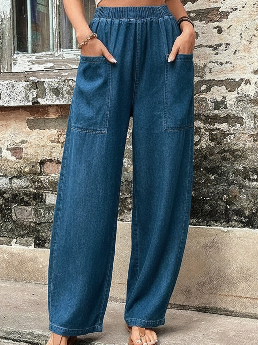 Cozy Pocket Denim Wide-leg Pants