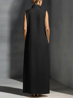 Women's Stand-collar Sleeveless Casual Loose Cotton And Linen Dress