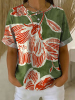 Women's Vintage Flower Pattern Printed Cotton Linen Top
