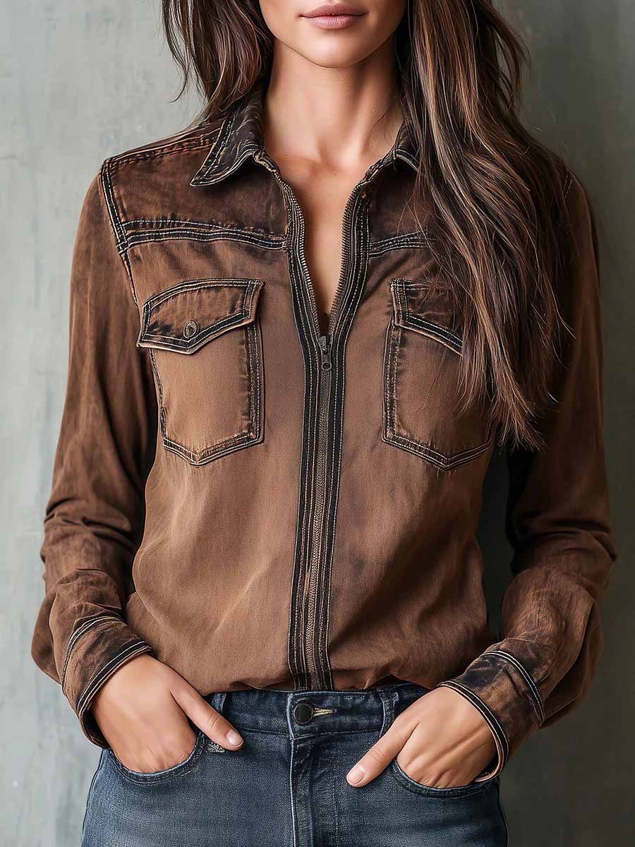Women's Retro Lapel Long-sleeve Loose Casual Cardigan