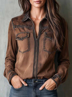Women's Retro Lapel Long-sleeve Loose Casual Cardigan