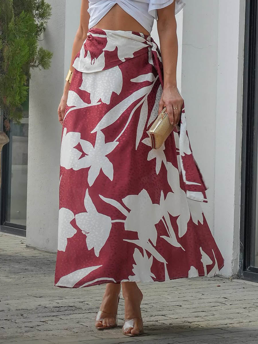 Women's Abstract Print Casual Loose Tie-waist Skirt