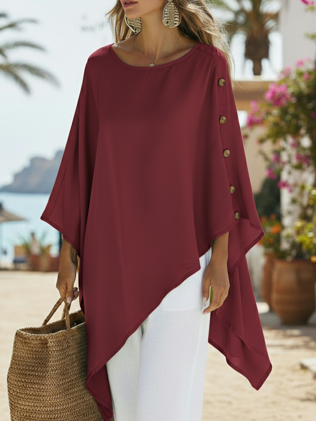Elegant Flowing Irregular-hem Satin Blouse Top