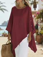 Elegant Flowing Irregular-hem Satin Blouse Top