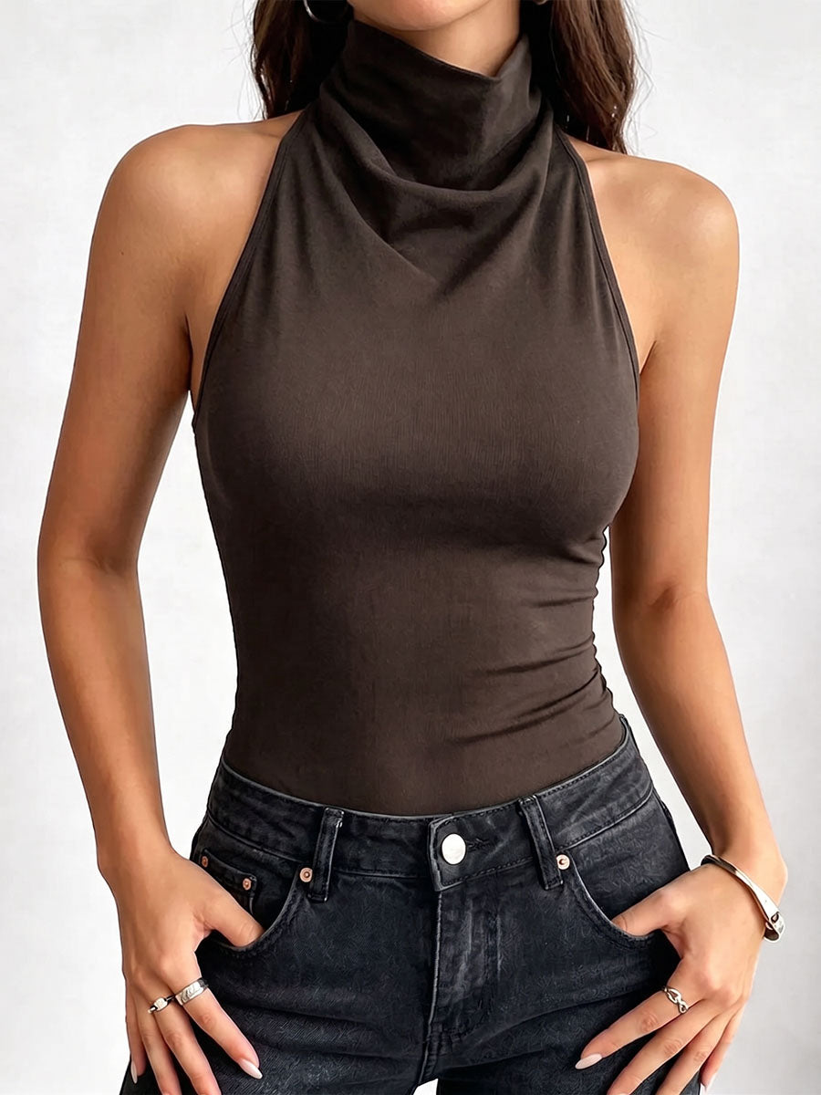 Women's Stand-collar Sleeveless Loose-fit Solid-color Casual Top