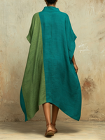 Color-blocked High Neck Asymmetric Linen Dress