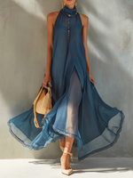 Elegant Vacation Party Mock-neck Chiffon Dress