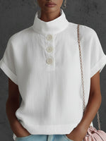 Elegant Cozy Stand-collar Button-down Linen Blouse