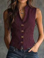 Elegant Casual Striped Stand-Collar Shirt