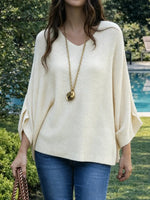 Women's V-neck Long-sleeved Casual Loose-fitting Knitted Pullover Sweater