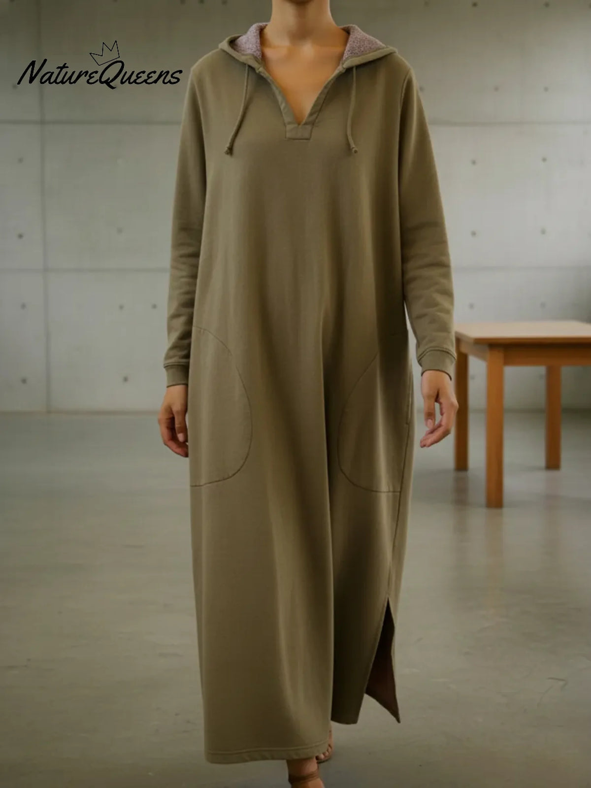 Casual Loose-fitting Hooded Sweatshirt Dress