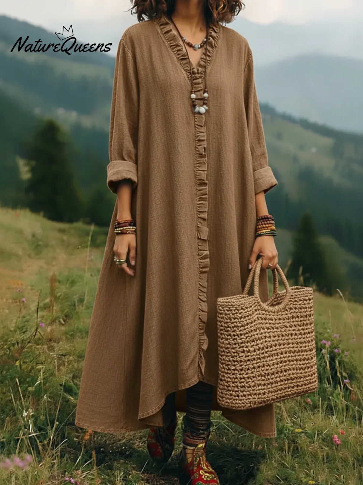 Boho Style Casual Lace V-neck A-line Cotton Dress