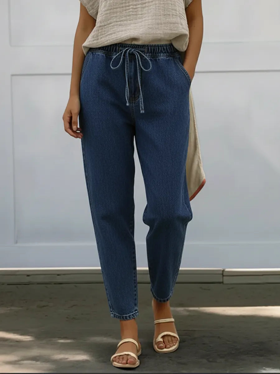 Women's Casual Elastic Waist Cotton Pencil Jeans