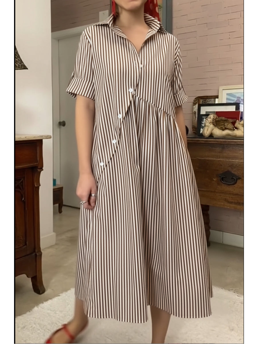 Casual Striped Cotton Shirt Dress