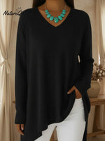 Basic Casual V-neck Irregular Hem Sweater