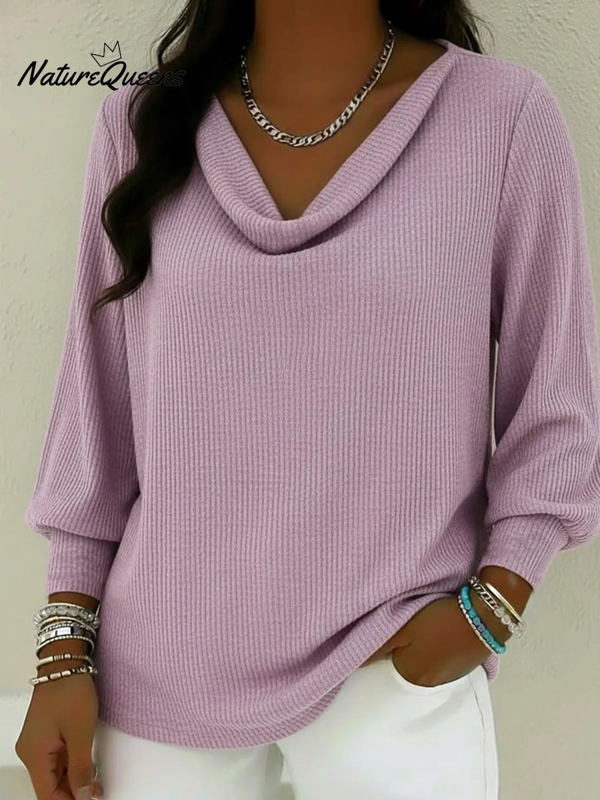 Cozy Vintage Cowl Neck Lantern Sleeve Pullover