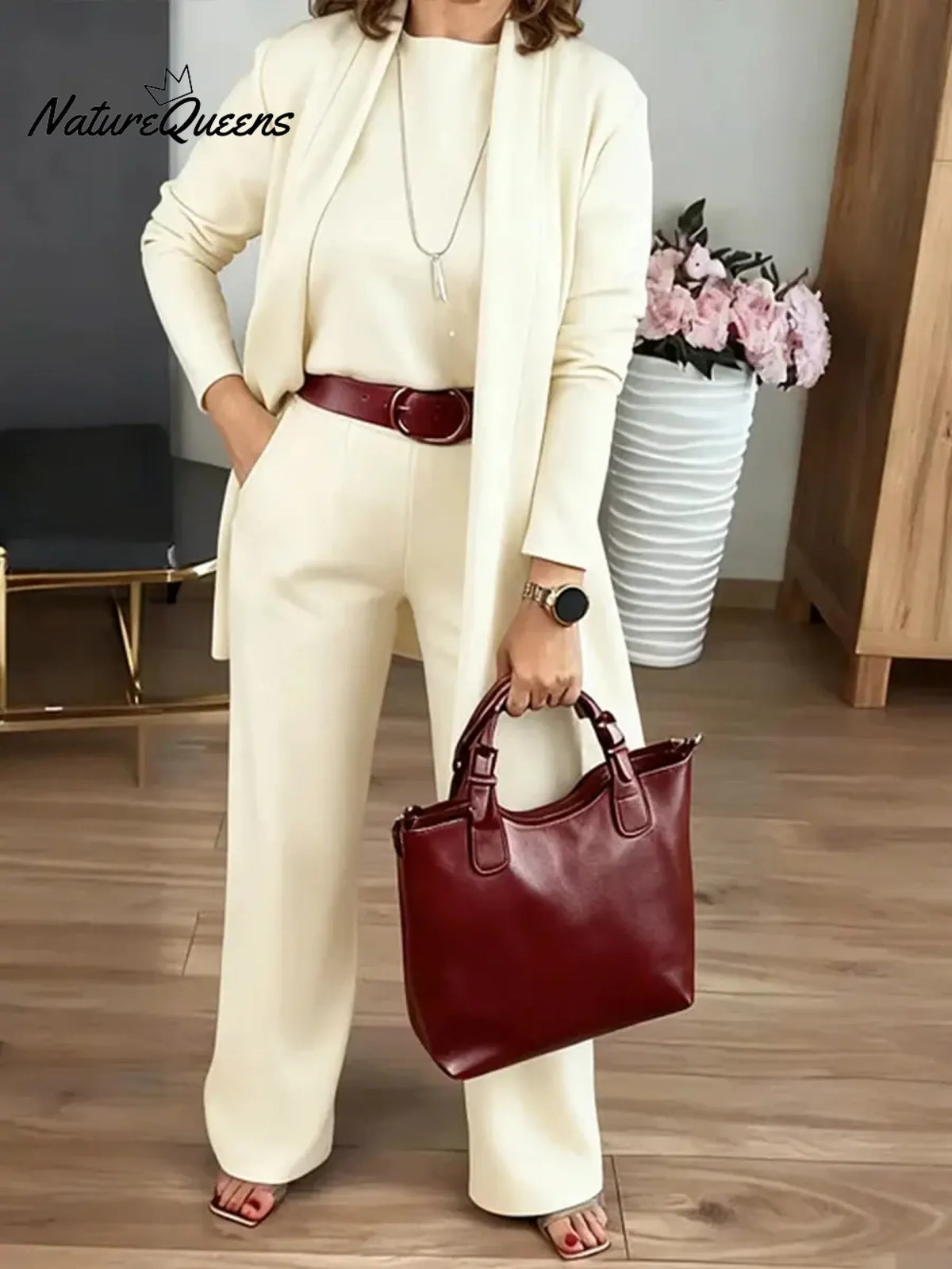 Women's Casual Cotton Cardigan And Pants Three-piece Set