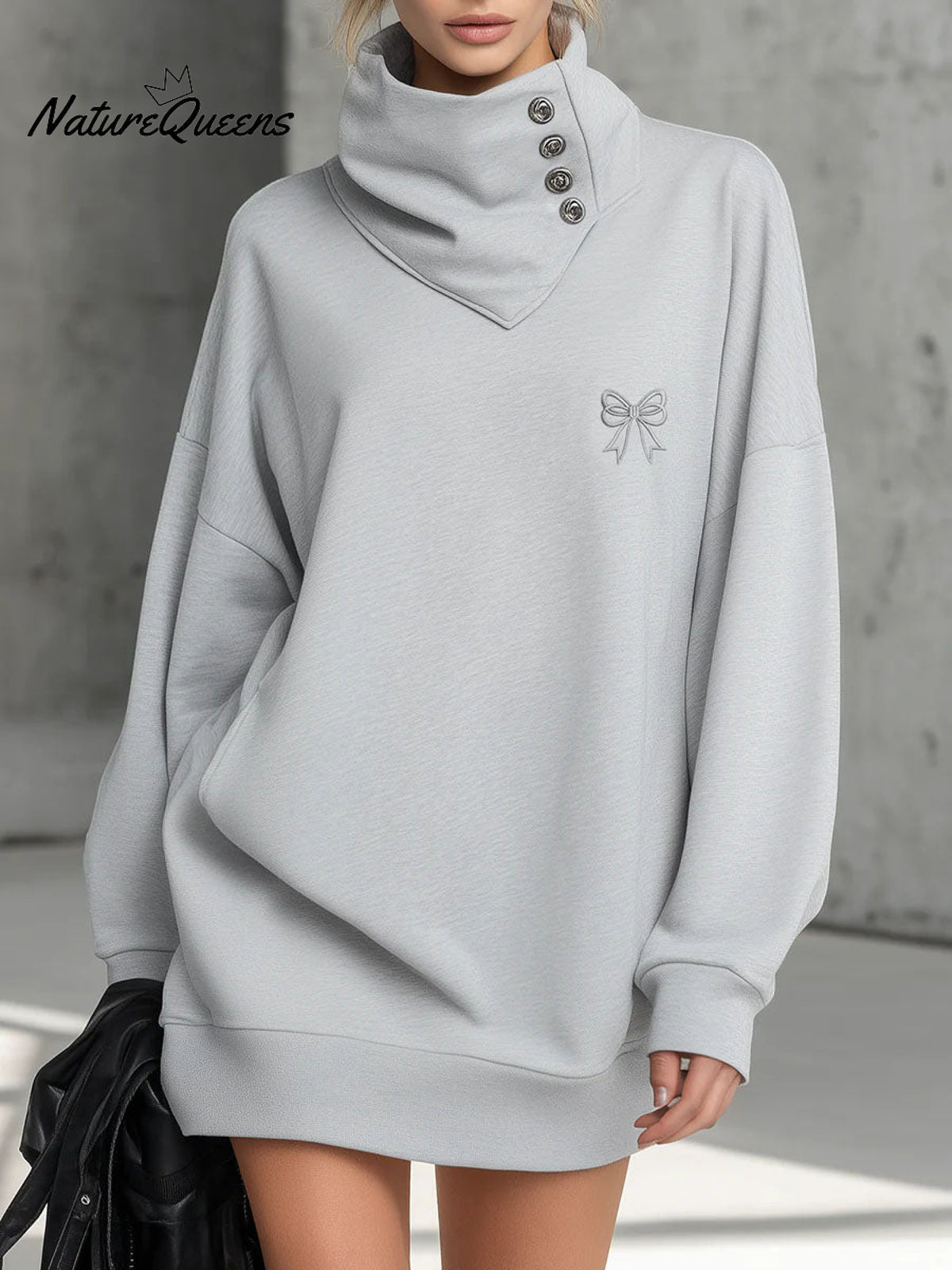 Women's Solid Color Stand-collar Long-sleeved Loose Casual Sweatshirt