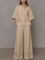 Cotton And Linen Lace Wide-leg Pant Set