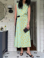Women's Crew Neck Sleeveless Casual Loose-fit Cotton Color-block Dress