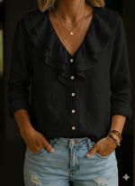 Women's Ruffled Collar Linen And Cotton Shirt