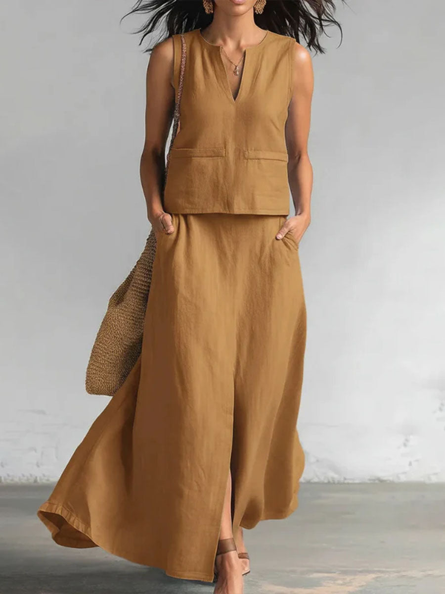 Conjunto minimalista sin mangas de algodón para mujer