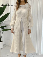 Women's Openwork Crochet Slit Long Top