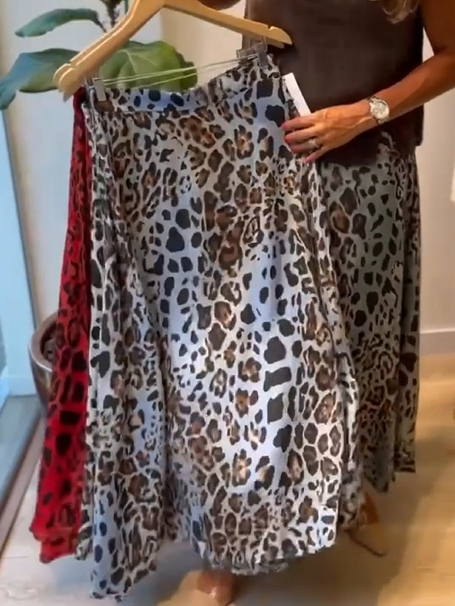 Cozy Linen And Cotton Leopard Print Skirt.