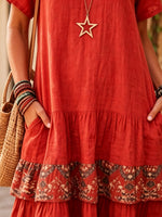 Women’s Casual Short Sleeve V Neck Ruffled Hem Pocket Dress