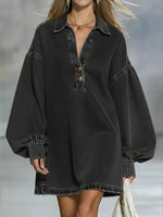 Women's Casual Lantern Sleeve Denim Dress