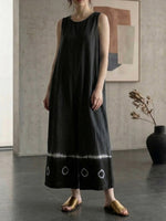 Women's Crew Neck Sleeveless Casual Loose-fit Cotton Dress