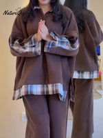 Women's Plaid Patchwork Cotton Sweatshirt And Pants Two-piece Set