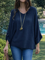 Women's V-neck Long-sleeved Casual Loose-fitting Knitted Pullover Sweater