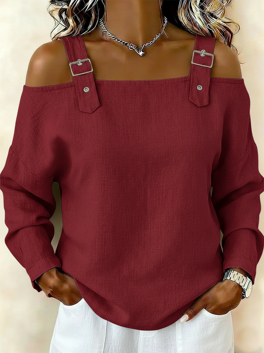 Casual Shoulder Straps Linen-cotton Shirt Top