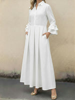 Women's Ruffled Sleeve Linen And Cotton Long Dress