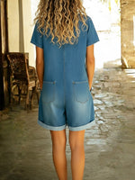 Casual Denim Romper With Front Tie Detail