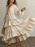 Retro Striped Print Tiered Ruffle Maxi Dress