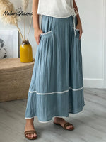 Women's Casual Patchwork White Lace Linen-cotton Skirt