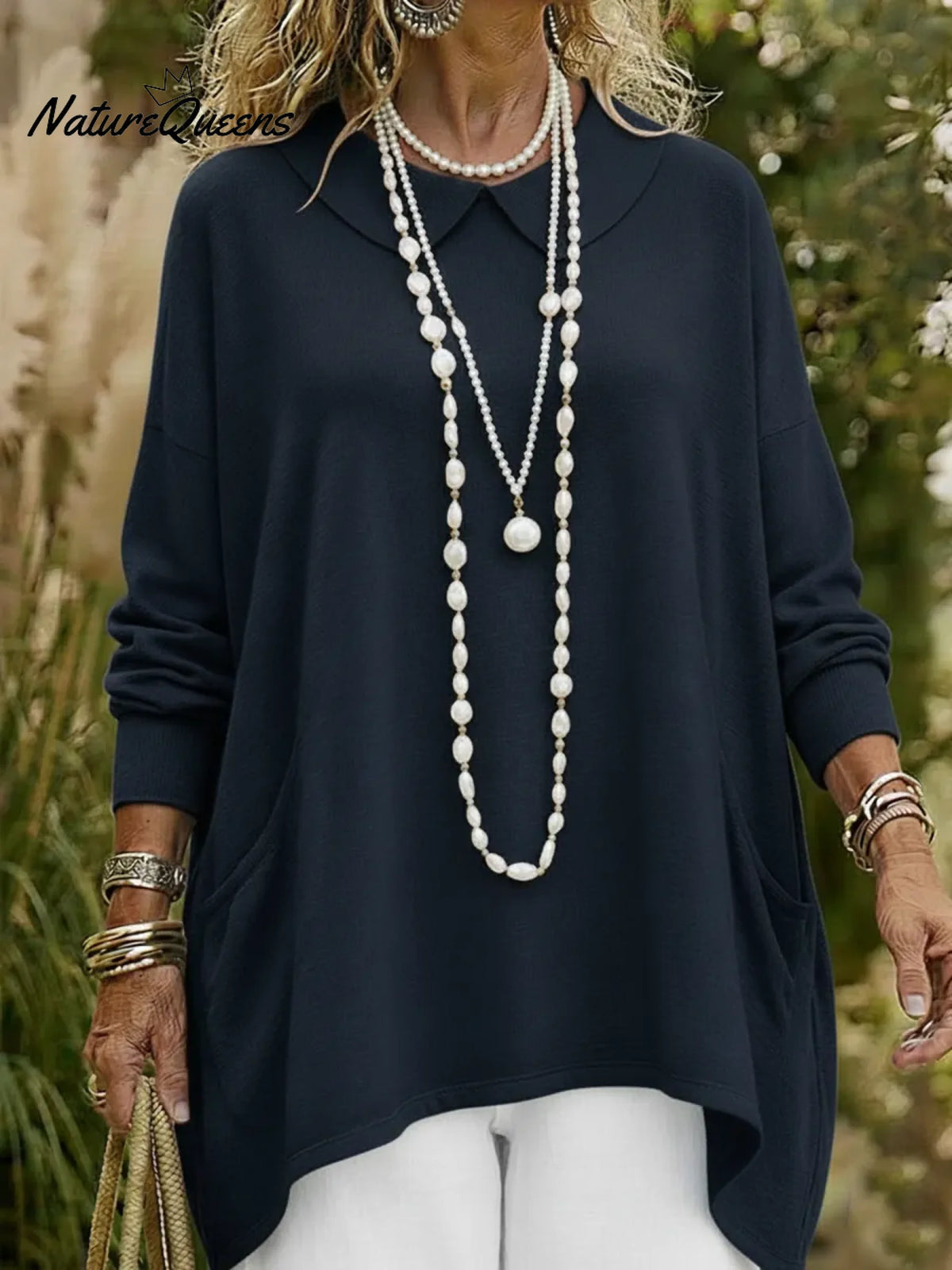 Retro Peter Pan Collar Irregular Hem Sweater Pullover